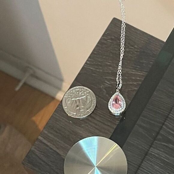 The Pretty in Pink Teardrop Pendant necklace in 925 silver and cubic zirconia - Picture 2 of 8
